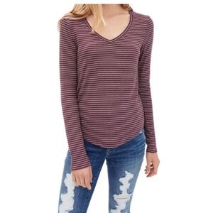 Aeropostale Seriously Soft Size XS Maroon Stripe V-neck Long Sleeve